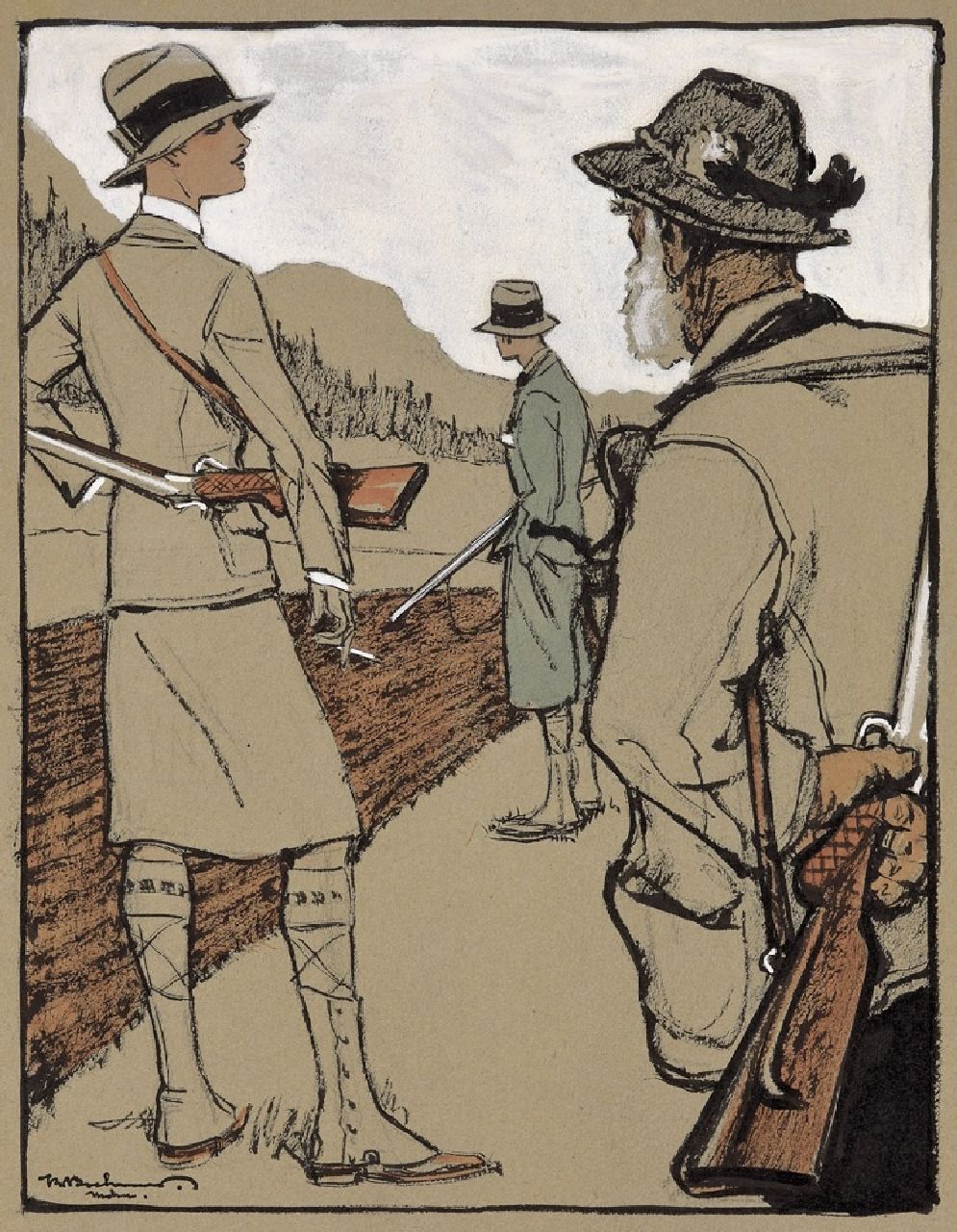 Boehmer K.W. | Karl Wolfgang Boehmer, Pauze tijdens de jacht, aquarel en gouache op papier 23,0 x 17,6 cm, gesigneerd linksonder Boehmer K.W. | Karl Wolfgang Boehmer, Pauze tijdens de jacht, aquarel en gouache op papier 23,0 x 17,6 cm, gesigneerd linksonder