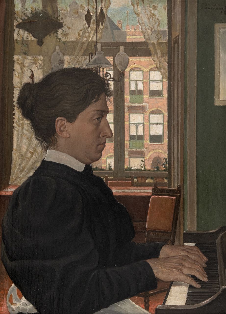 Anton Molkenboer | Pianospelende vrouw, olieverf op paneel, 36,3 x 26,8 cm, gesigneerd r.b. en gedateerd 1897
