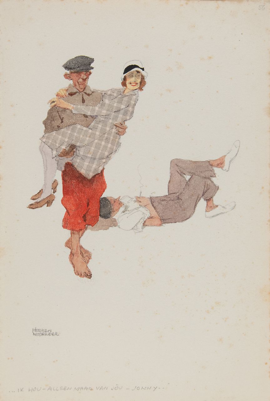 Moerkerk H.A.J.M. | Hermanus Antonius Josephus Maria 'Herman' Moerkerk | Aquarellen en tekeningen te koop aangeboden | '...Ik hou - alleen maar van jóu - Jonny..'', potlood en aquarel op papier 25,5 x 17,1 cm, gesigneerd linksonder Moerkerk H.A.J.M. | Hermanus Antonius Josephus Maria 'Herman' Moerkerk | Aquarellen en tekeningen te koop aangeboden | '...Ik hou - alleen maar van jóu - Jonny..'', potlood en aquarel op papier 25,5 x 17,1 cm, gesigneerd linksonder
