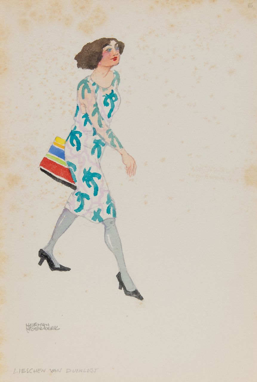 Moerkerk H.A.J.M.  | Hermanus Antonius Josephus Maria 'Herman' Moerkerk | Aquarellen en tekeningen te koop aangeboden | Lieschen van Duinlust, potlood en aquarel op papier 25,5 x 17,3 cm, gesigneerd linksonder