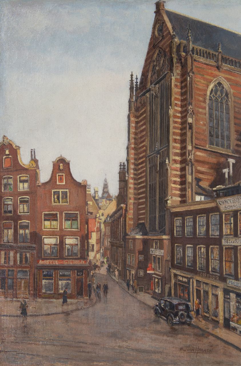 Haaren D.J. van | 'Dirk' Johannes van Haaren | Schilderijen te koop aangeboden | Achter de Nieuwe Kerk, Amsterdam, olieverf op doek 60,8 x 40,4 cm, gesigneerd rechtsonder