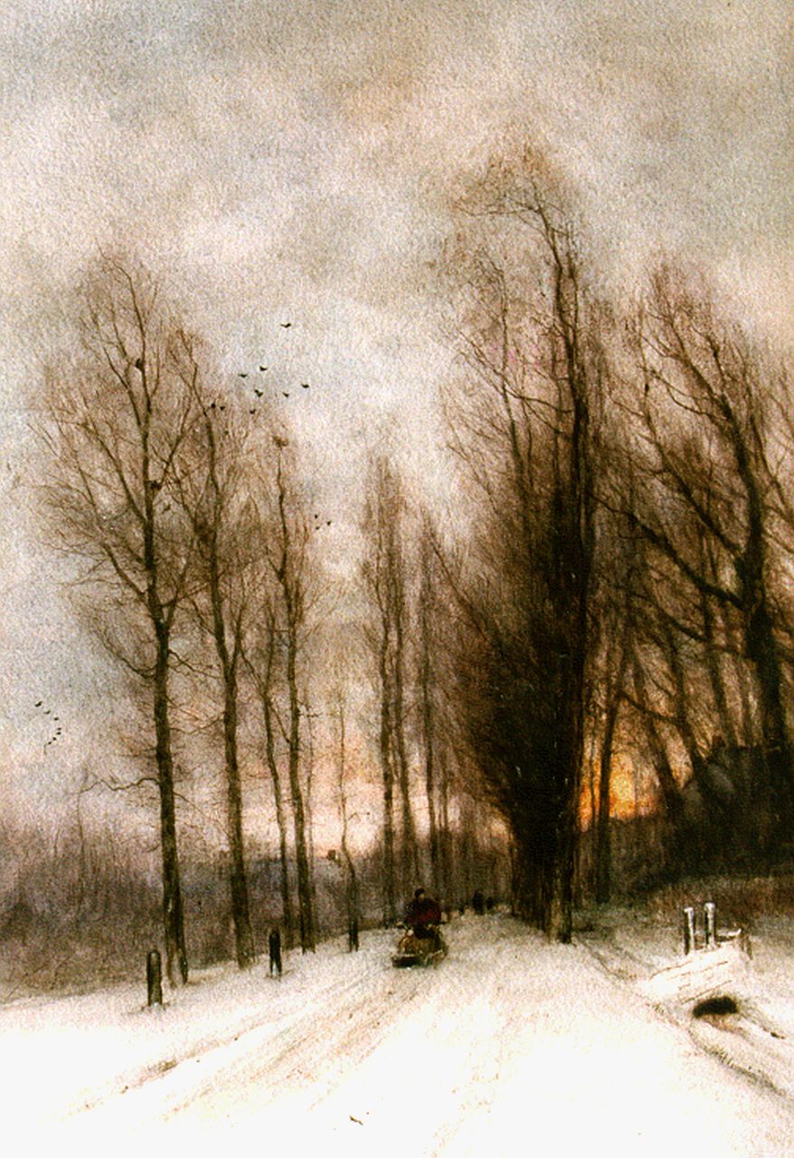 Apol L.F.H.  | Lodewijk Franciscus Hendrik 'Louis' Apol, Winters laantje, aquarel op papier 54,0 x 38,0 cm, gesigneerd linksonder
