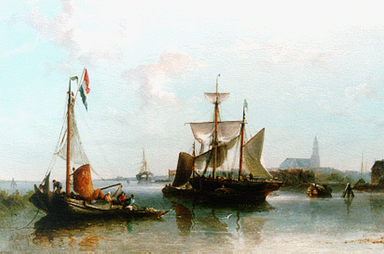 Riegen N.  | Nicolaas Riegen, Afgemeerde vissersschepen, olieverf op doek 31,3 x 48,0 cm, gesigneerd linksonder en gedateerd 1887