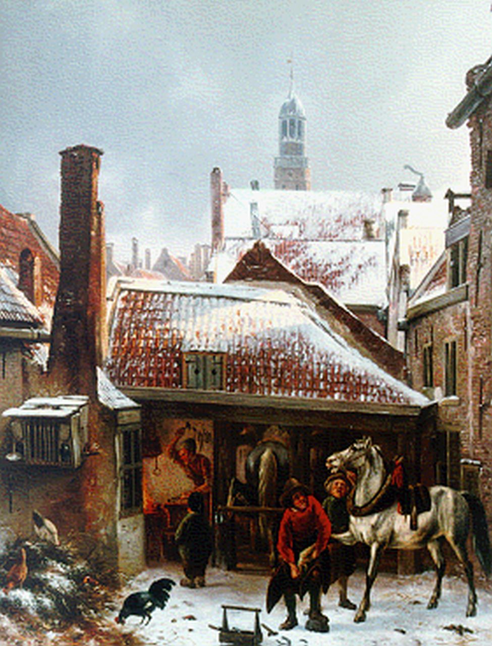 Winter A.H.  | Abraham Hendrik Winter, Hoefsmid aan het werk in Utrecht, olieverf op paneel 46,7 x 35,8 cm, gesigneerd middenonder + links van het midden