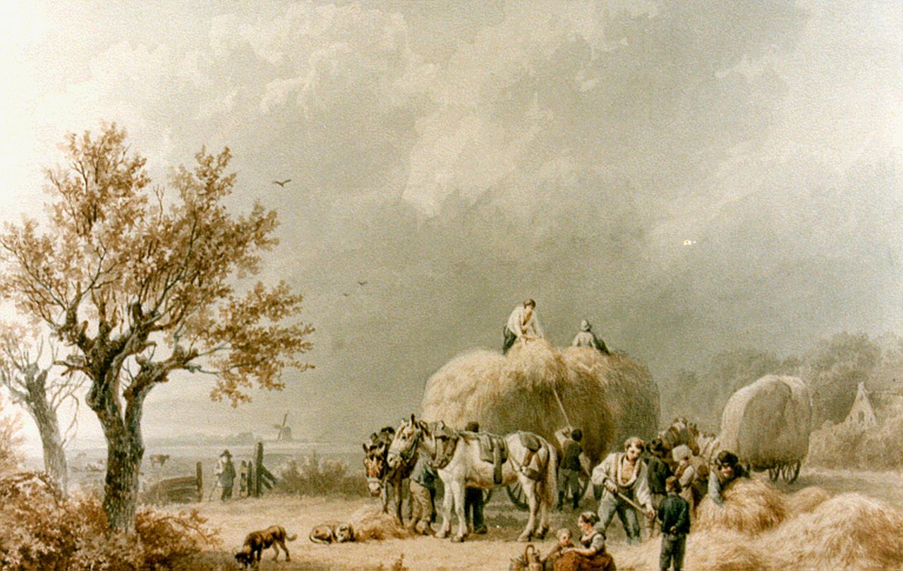Koekkoek B.C.  | Barend Cornelis Koekkoek, Oogsttijd, aquarel op papier 31,6 x 38,3 cm, gesigneerd rechtsonder en gedateerd 1838