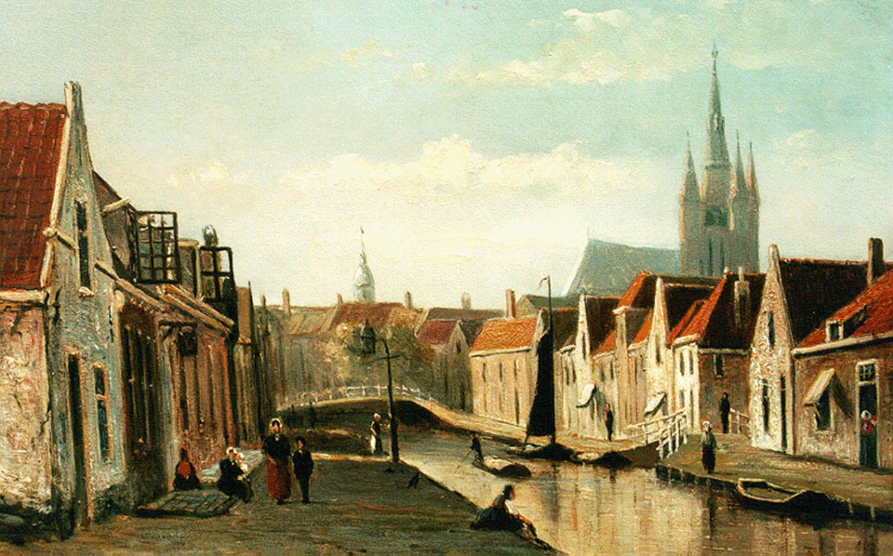 Heppener J.J.  | Johannes Jacobus 'Jan' Heppener, Het Rietveld van Delft, olieverf op paneel 24,1 x 34,8 cm, gesigneerd linksonder en gedateerd 1875