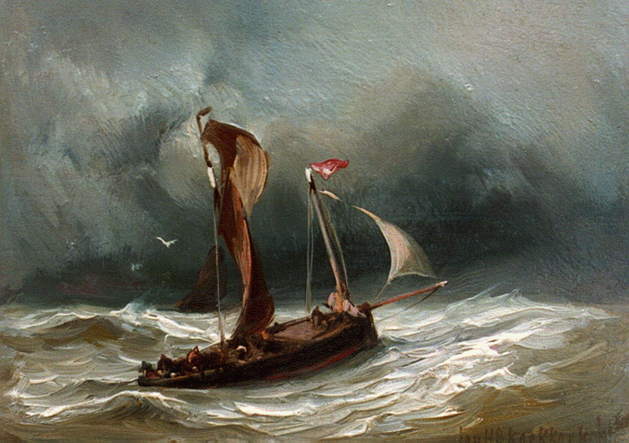 Koekkoek J.H.B.  | Johannes Hermanus Barend 'Jan H.B.' Koekkoek, Schepen op ruwe zee, olieverf op paneel 9,5 x 12,0 cm, gesigneerd rechtsonder