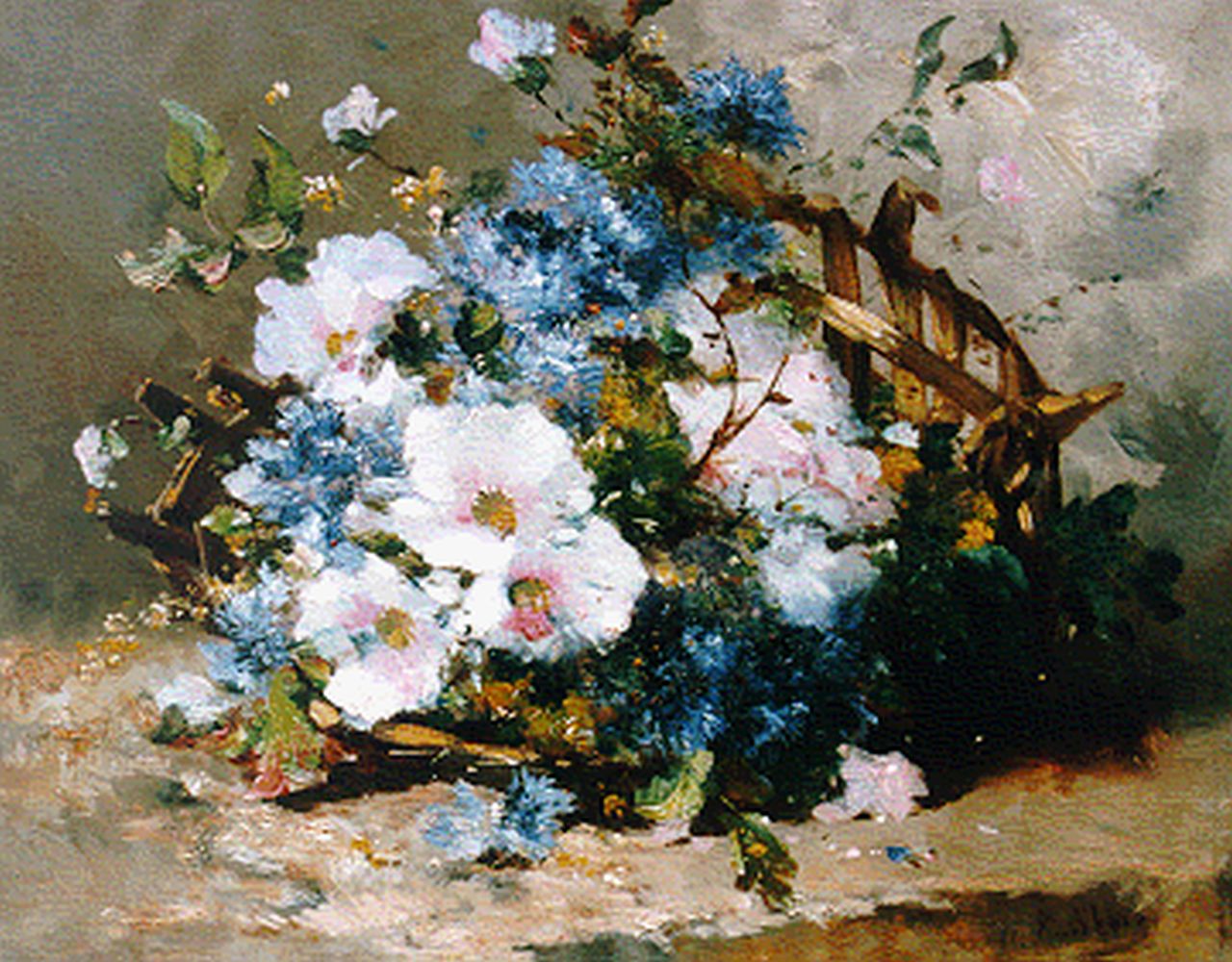 Cauchois E.H.  | Eugène-Henri Cauchois, Wilde rozen en korenbloemen, olieverf op doek 37,7 x 46,2 cm, gesigneerd rechtsonder