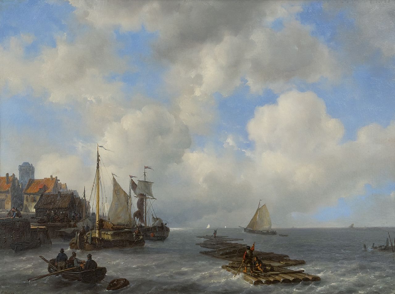 Meijer J.H.L.  | Johan Hendrik 'Louis' Meijer | Schilderijen te koop aangeboden | Bedrijvigheid aan een zeekade, olieverf op paneel 46,8 x 61,8 cm, gesigneerd linksonder en gedateerd 1841