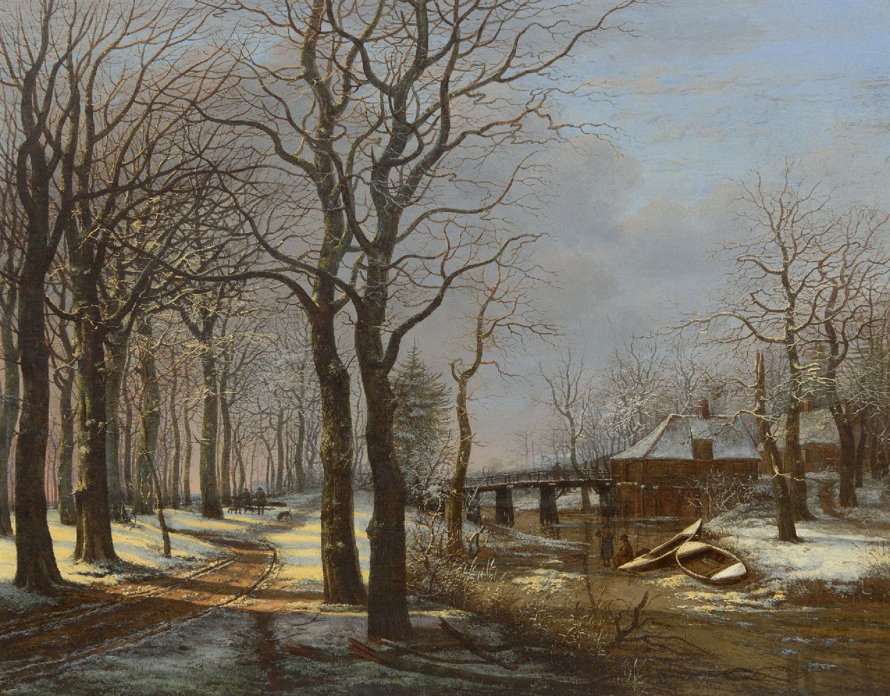 Westenberg G.P.  | George Pieter Westenberg | Schilderijen te koop aangeboden | Besneeuwd landschap met bomenlaan, olieverf op doek 63,8 x 80,8 cm, gesigneerd rechtsonder en gedateerd 1821
