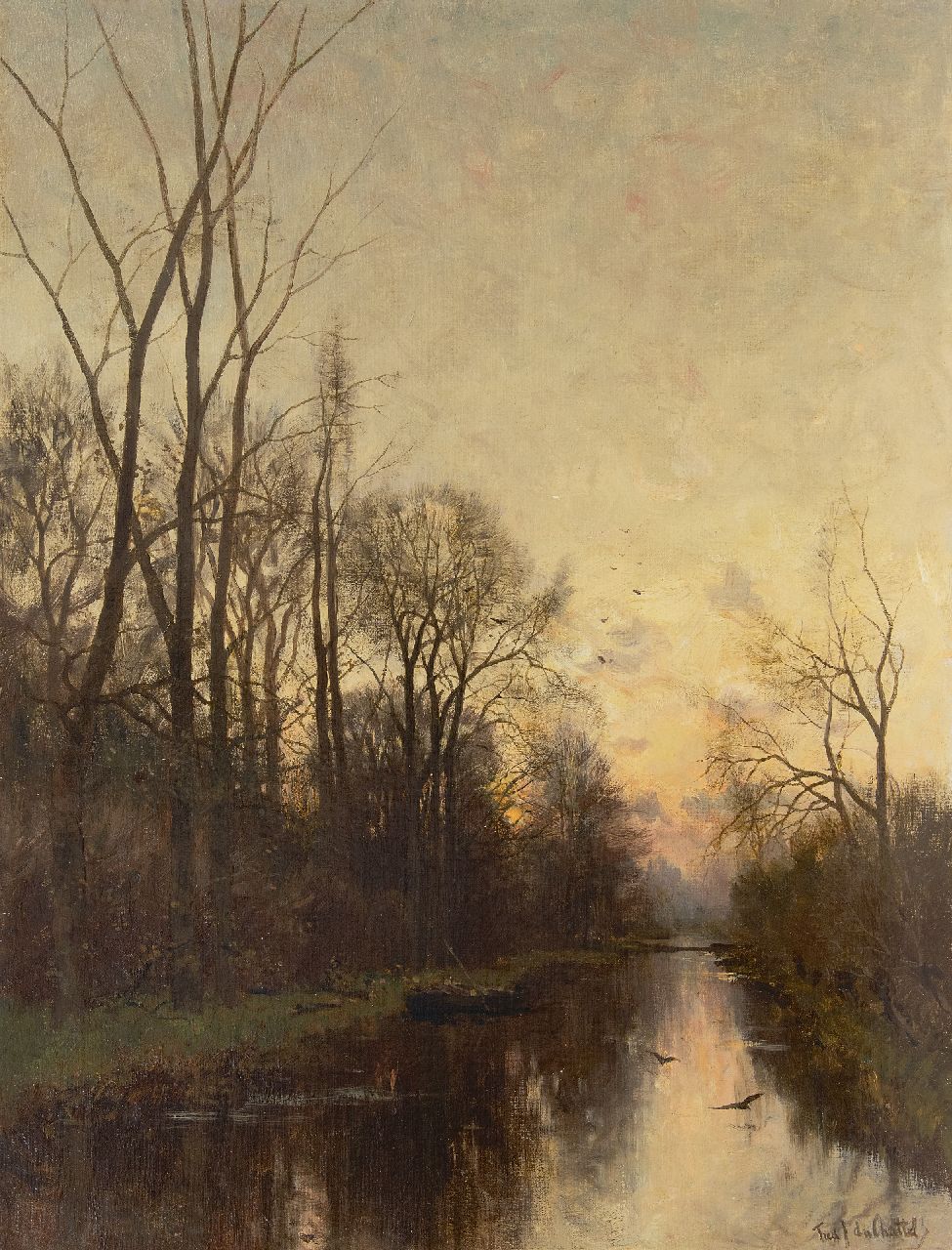 Rossum du Chattel F.J. van | Fredericus Jacobus van Rossum du Chattel, Hoveniersbootje op een vaart in de Vechtstreek, olieverf op doek 66,6 x 51,5 cm, gesigneerd rechtsonder Rossum du Chattel F.J. van | Fredericus Jacobus van Rossum du Chattel, Hoveniersbootje op een vaart in de Vechtstreek, olieverf op doek 66,6 x 51,5 cm, gesigneerd rechtsonder