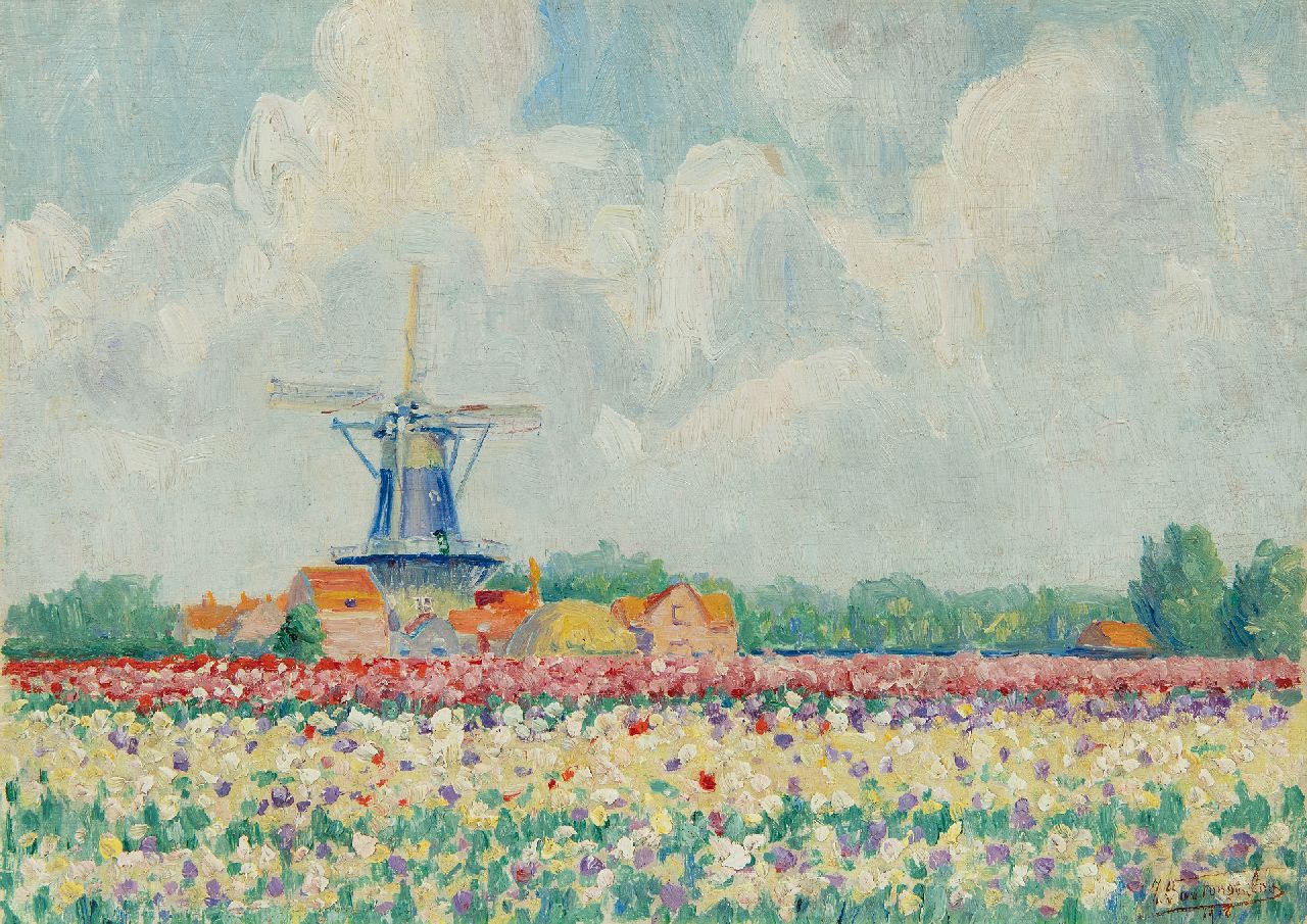 Frans van Tongerloo | Korenmolen Windlust te Wassenaar, olieverf op board, 25,4 x 35,8 cm, gesigneerd r.o. en verso (tweemaal) en gedateerd 1916