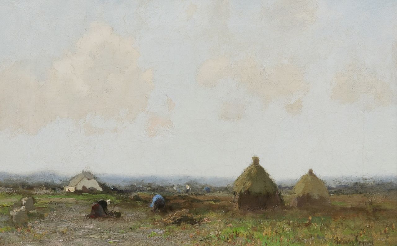 Kuijpers C.  | Cornelis Kuijpers, Landschap met aardappelrooiers, olieverf op doek 28,2 x 43,9 cm, gesigneerd rechtsonder