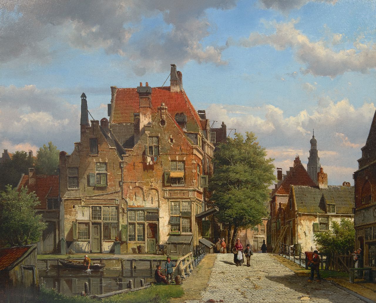 Koekkoek W.  | Willem Koekkoek |  te koop aangeboden | Hollands stadsgezicht met een brug over het kanaal, 67,4 x 82,3 cm, gesigneerd linksonder en gedateerd '66