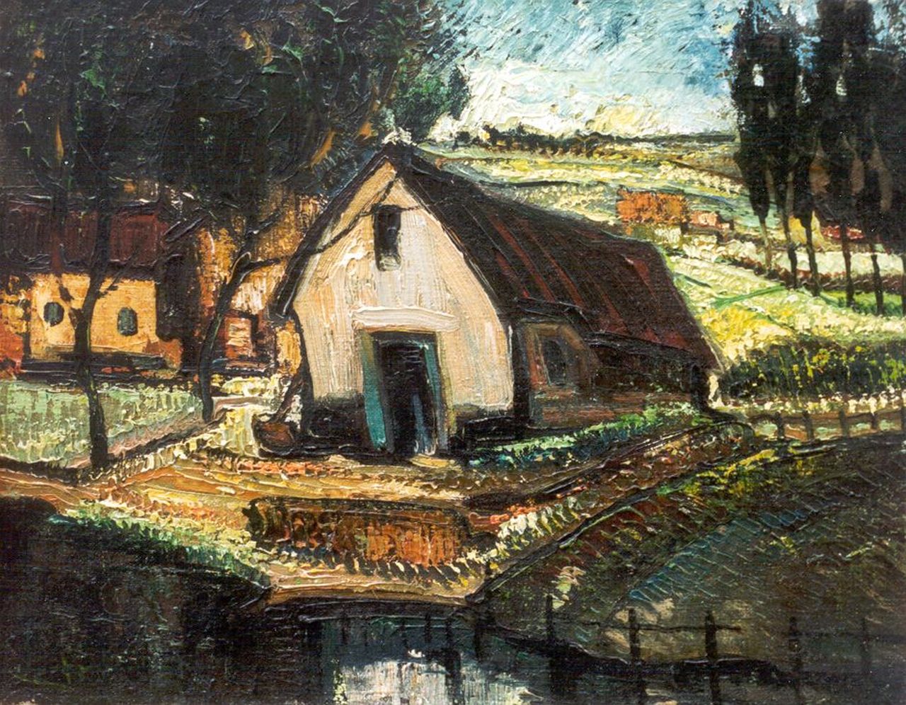Mels J.W.A.A.M.  | Jacobus Wilhelmus Aloijsius Adrianus Maria Mels, Boerderij, olieverf op doek 35,0 x 44,8 cm, gesigneerd linksonder + verso