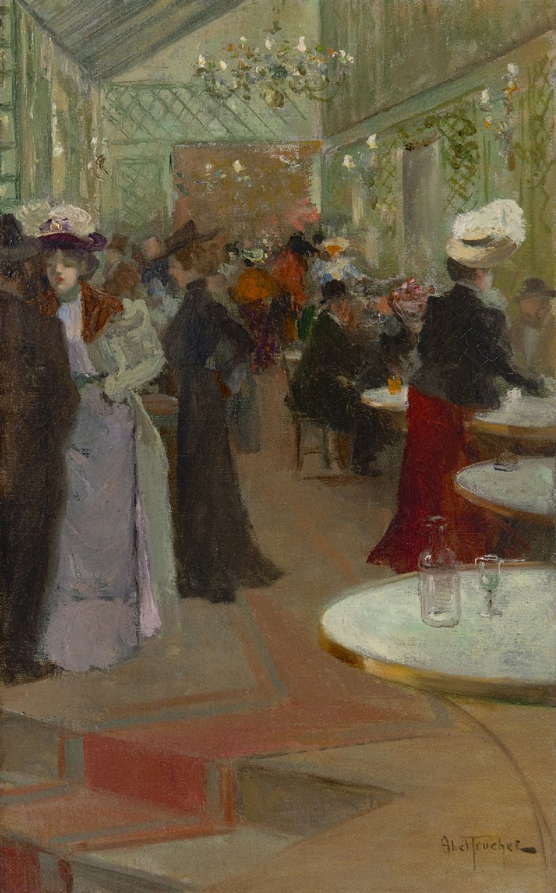 Louis Abel-Truchet | Le soir au café, olieverf op doek, 48,5 x 29,4 cm, gesigneerd r.o. en te dateren ca. 1905