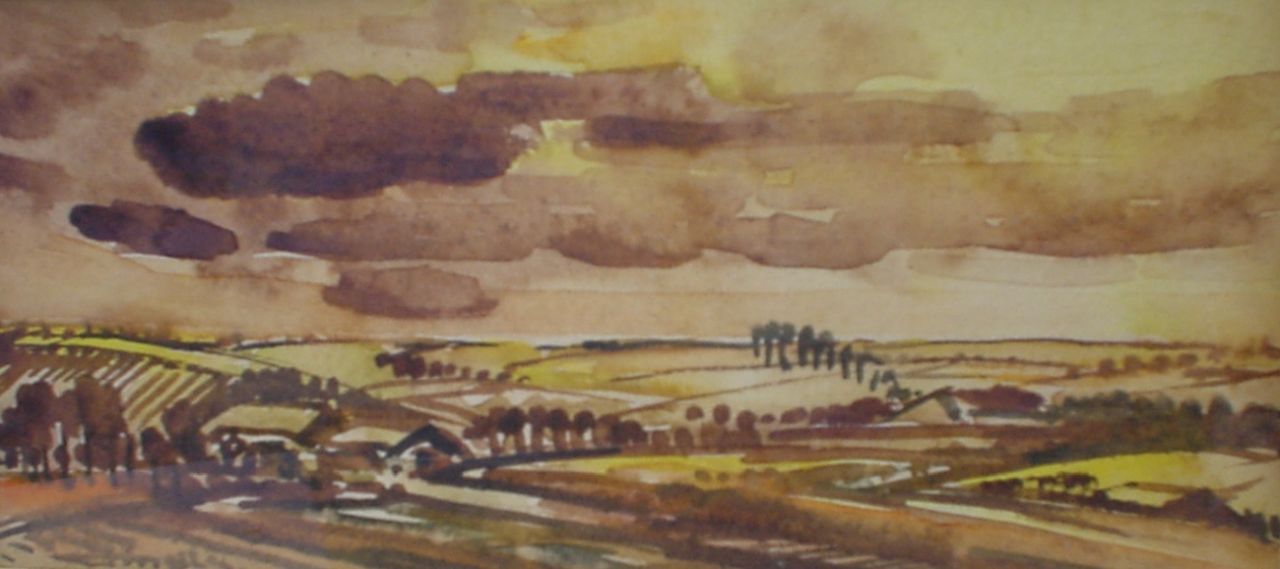 Mels J.W.A.A.M.  | Jacobus Wilhelmus Aloijsius Adrianus Maria Mels, Landschap, aquarel op papier 13,0 x 21,5 cm, gesigneerd linksonder en gedateerd '44
