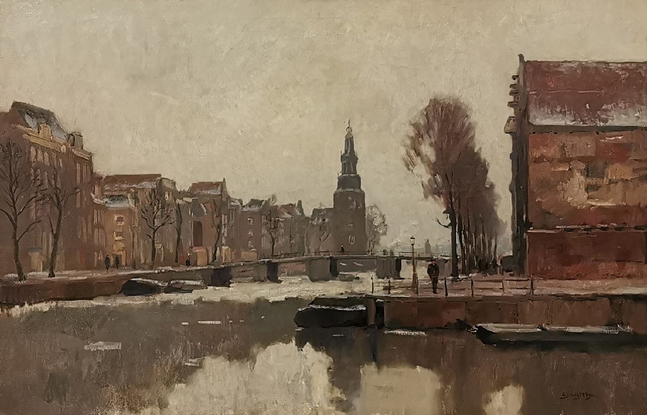 Ligtelijn E.J.  | Evert Jan Ligtelijn, Een winters gezicht op de Oude Schans, Amsterdam, olieverf op doek 71,5 x 108,4 cm, gesigneerd rechtsonder
