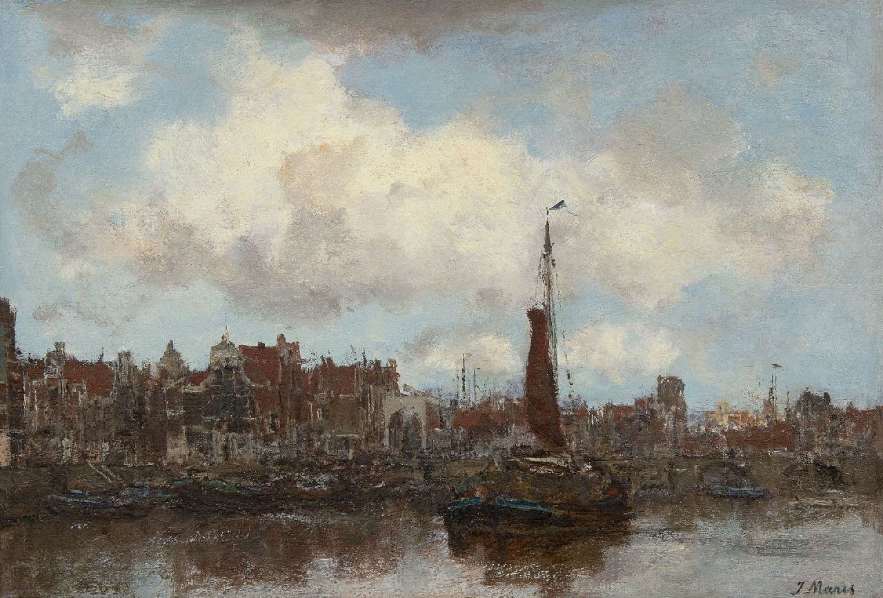 Maris J.H.  | Jacobus Hendricus 'Jacob' Maris | Schilderijen te koop aangeboden | Gezicht op een stad (Amsterdam), olieverf op doek 31,3 x 44,9 cm, gesigneerd rechtsonder