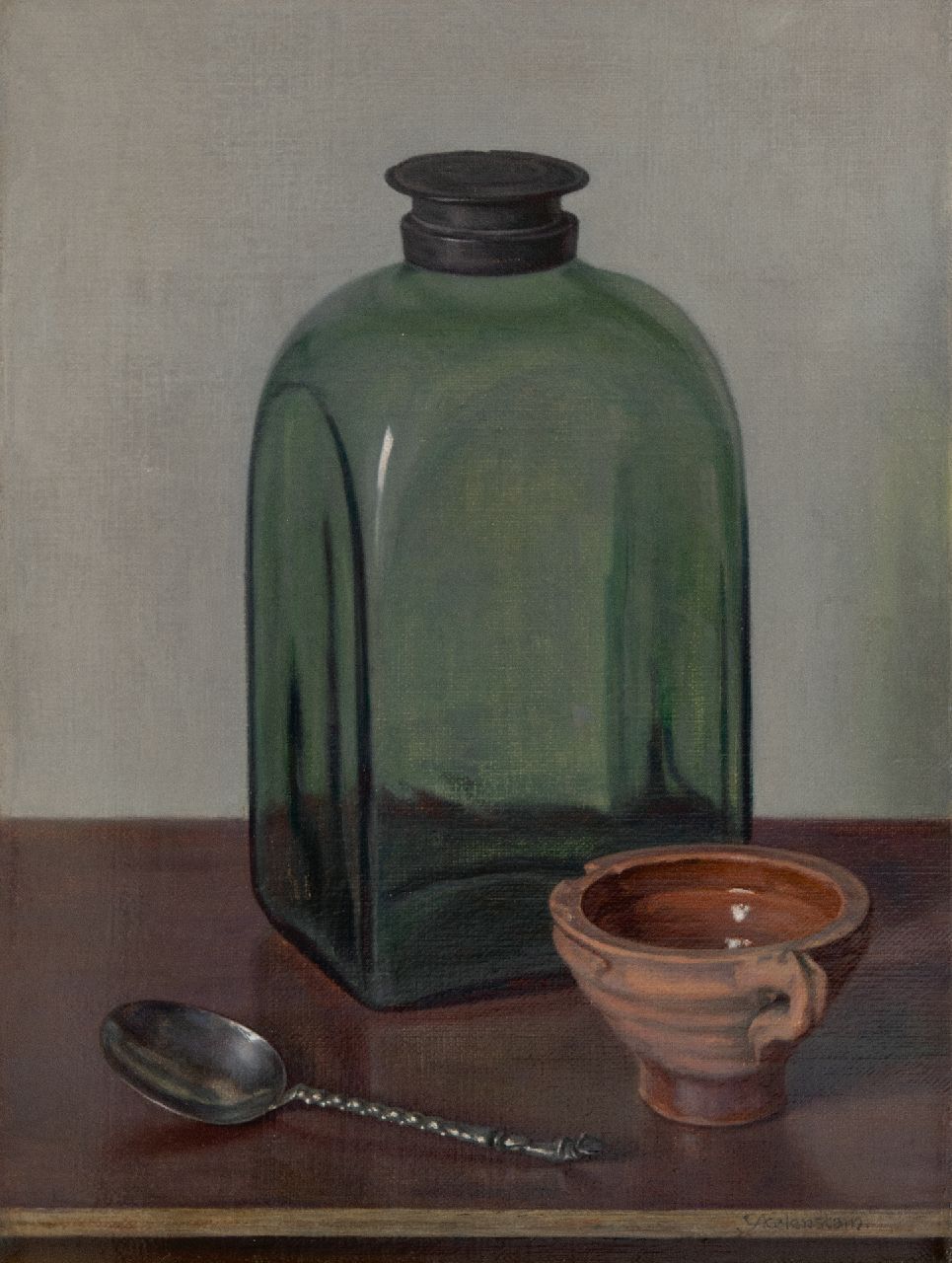 IJkelenstam H.  | Hendrikus IJkelenstam | Schilderijen te koop aangeboden | Stilleven met glazen fles, olieverf op doek 41,2 x 30,3 cm, gesigneerd rechtsonder