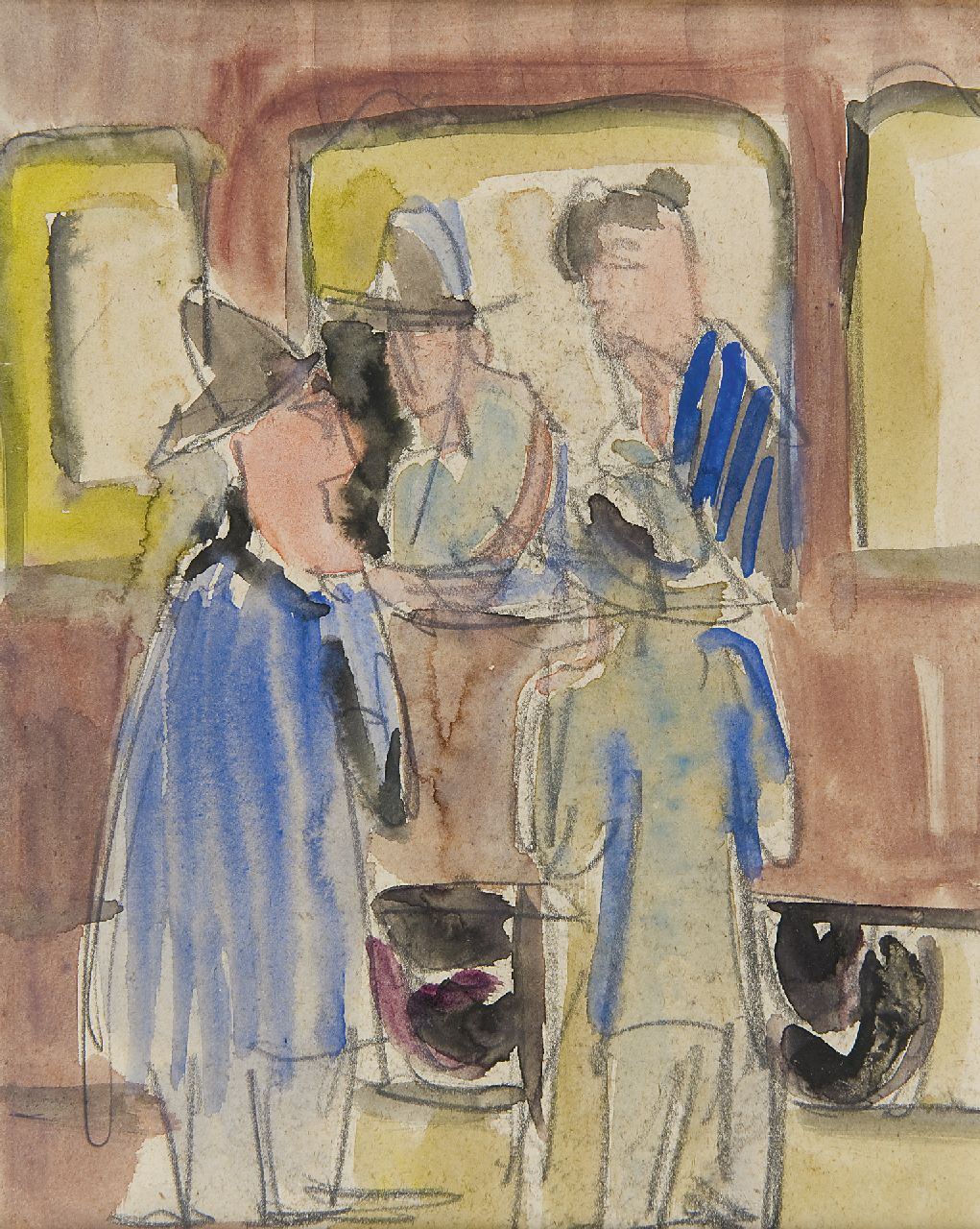 Kirchner E.L.  | Ernst Ludwig Kirchner, Afscheid op het station, potlood en aquarel op papier 20,8 x 16,6 cm