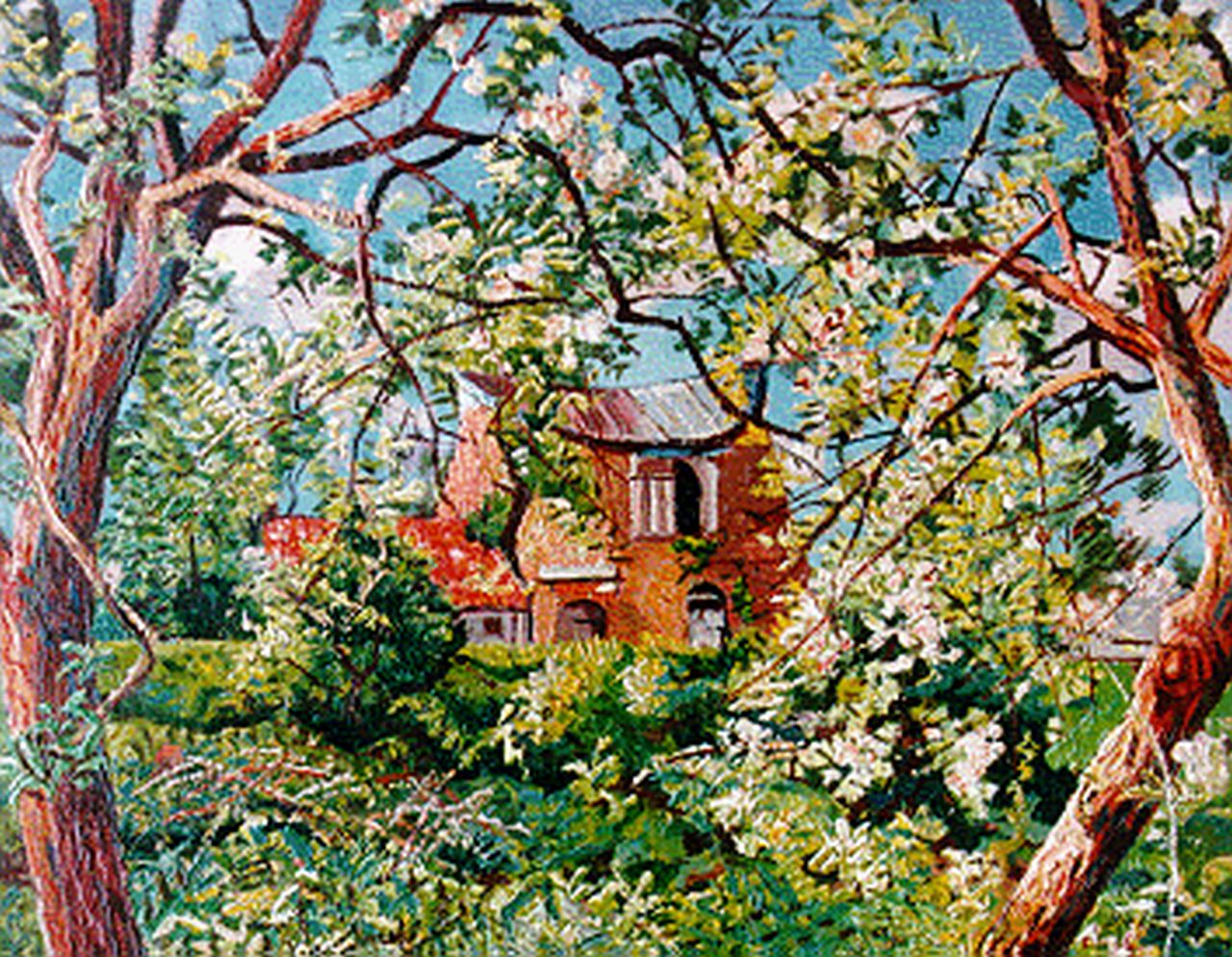 Bieling H.F.  | Hermann Friederich 'Herman' Bieling, Huis in een boomgaard, olieverf op doek 46,3 x 60,4 cm, gesigneerd rechtsonder en gedateerd '48