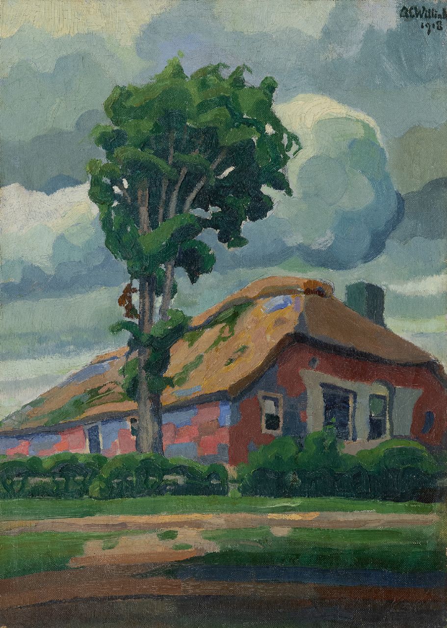 Carel Willink | Boerderij met boom, olieverf op doek, 48,0 x 34,3 cm, gesigneerd r.b. en gedateerd 1918