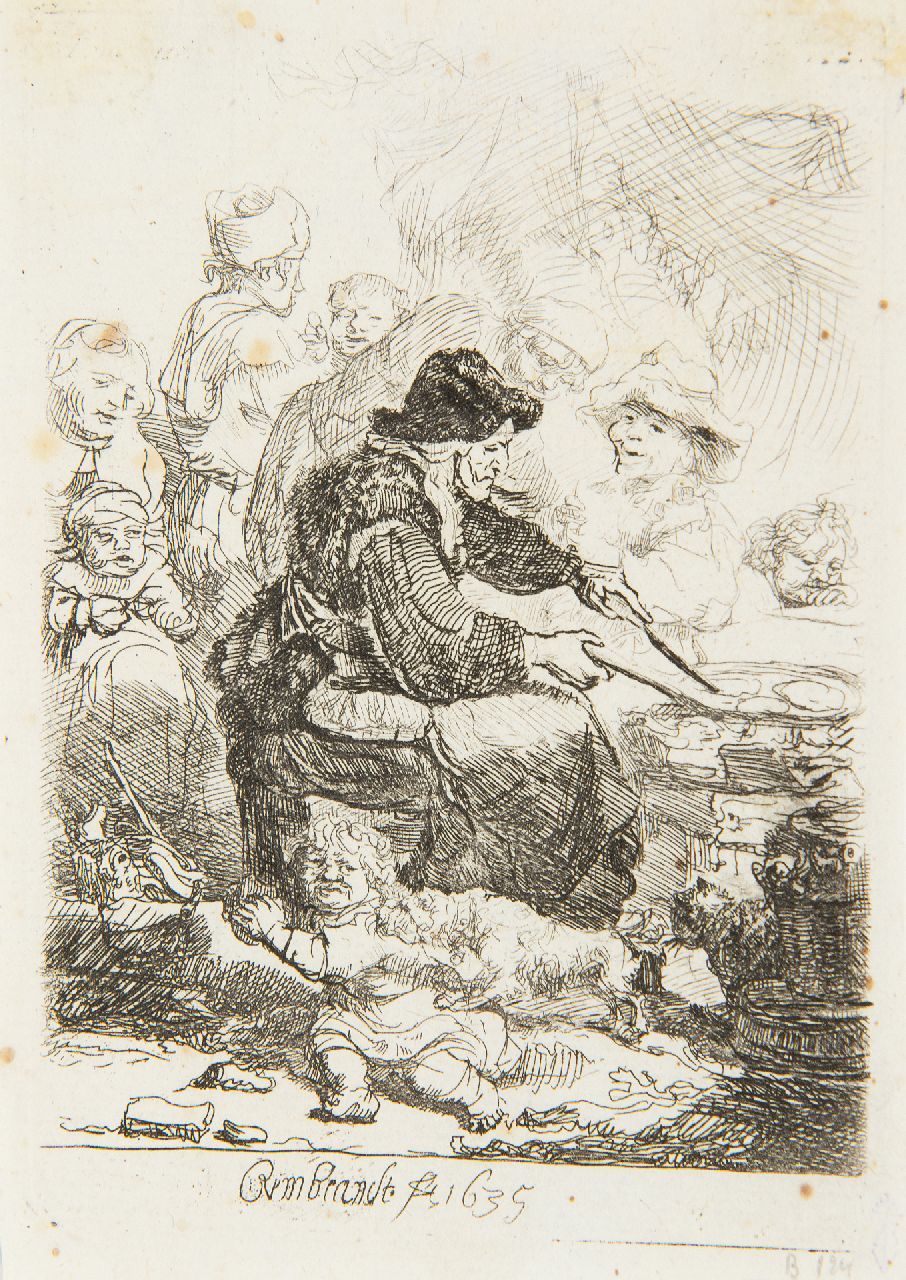 Rembrandt (Rembrandt Harmensz. van Rijn)   | Rembrandt (Rembrandt Harmensz. van Rijn), De pannenkoekenbakster, ets op papier 10,9 x 7,8 cm, gesigneerd middenonder (in de plaat) en gedateerd 1635 (in de plaat)