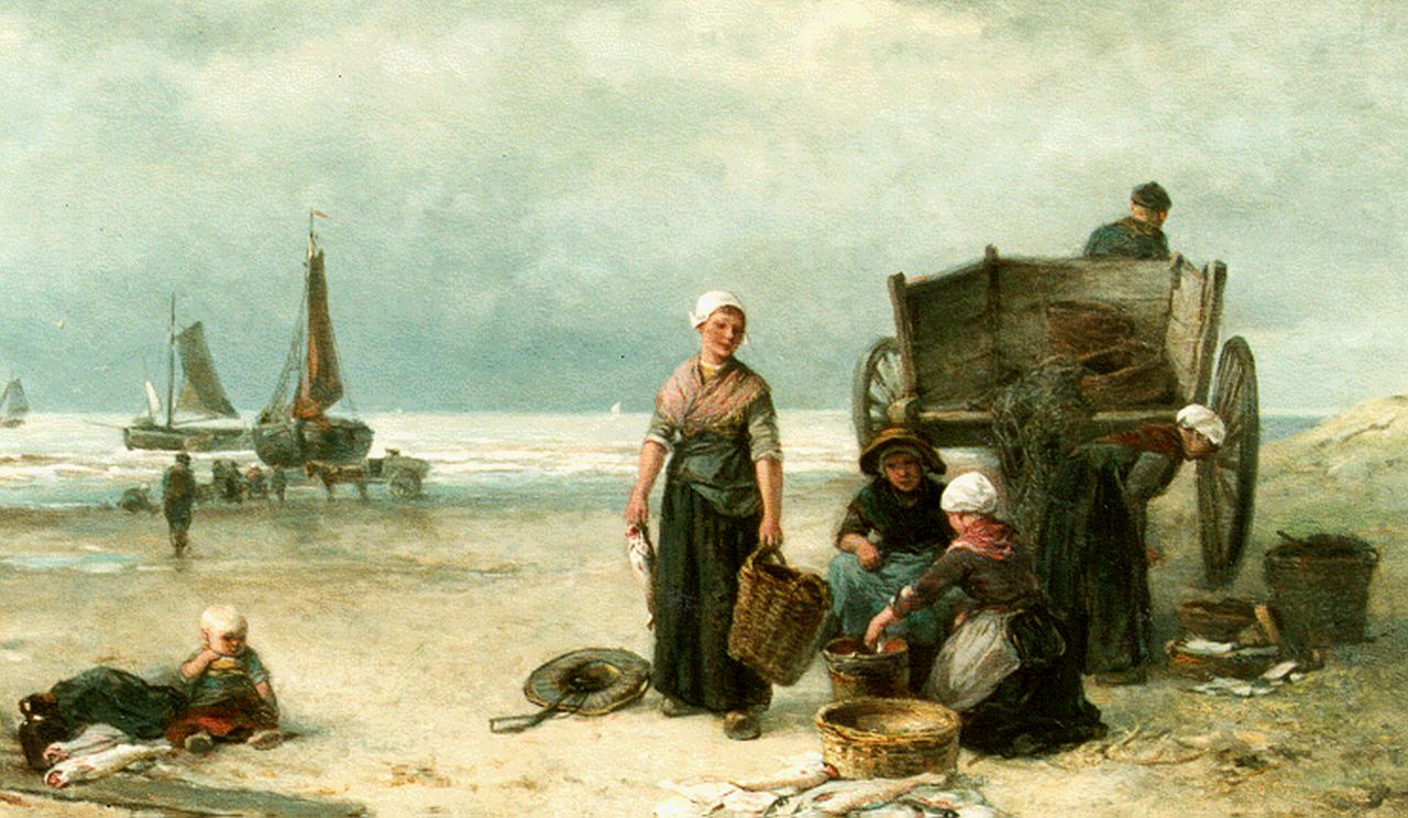 Kate J.M.H. ten | Johan 'Mari' Henri ten Kate, Vissersvolk bij zee, olieverf op doek 44,3 x 64,0 cm, gesigneerd rechtsonder