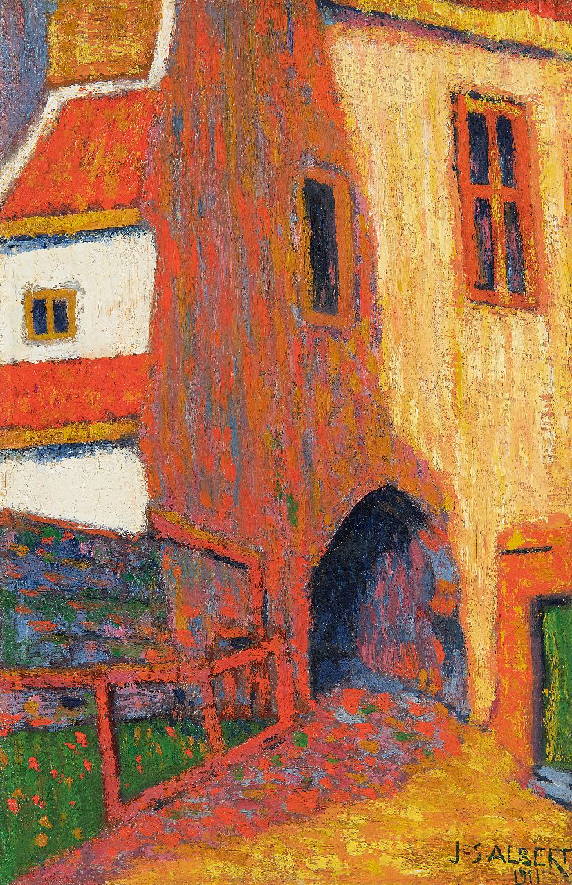 Albert J.  | Jos Albert | Schilderijen te koop aangeboden | Huis op een zonnige dag, olieverf op doek 31,0 x 20,5 cm, gesigneerd rechtsonder en gedateerd 1911