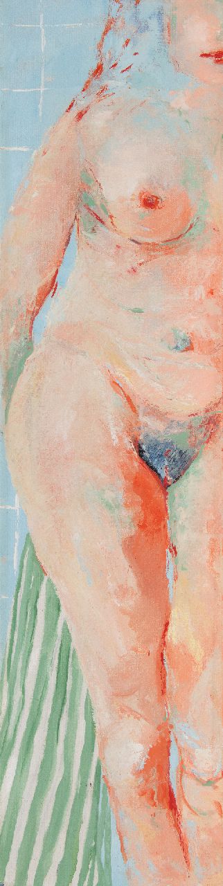 Hemert E. van | Evert van Hemert | Schilderijen te koop aangeboden | Gluurder (vrouw in douchecabine), acryl op doek 116,5 x 31,0 cm, gesigneerd rechtsonder en gedateerd '82