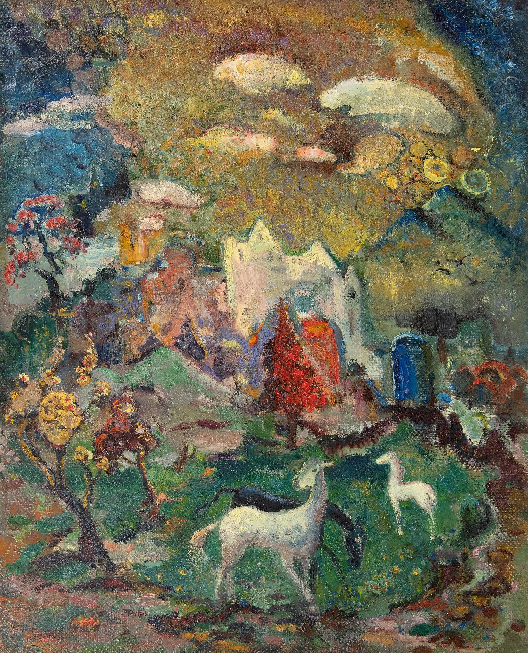 Gorter H.P.  | Hendrik Petrus 'Henk' Gorter | Schilderijen te koop aangeboden | Droomlandschap met paarden, olieverf op doek 79,5 x 64,4 cm, gesigneerd linksonder