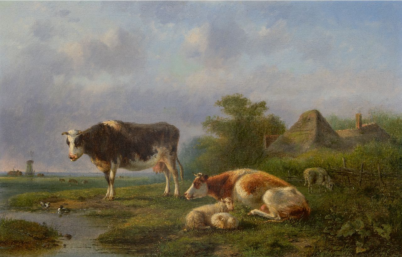 Jan van Ravenswaay | Hollands weidelandschap met rustend vee, olieverf op doek, 63,0 x 98,0 cm, gesigneerd m.o.