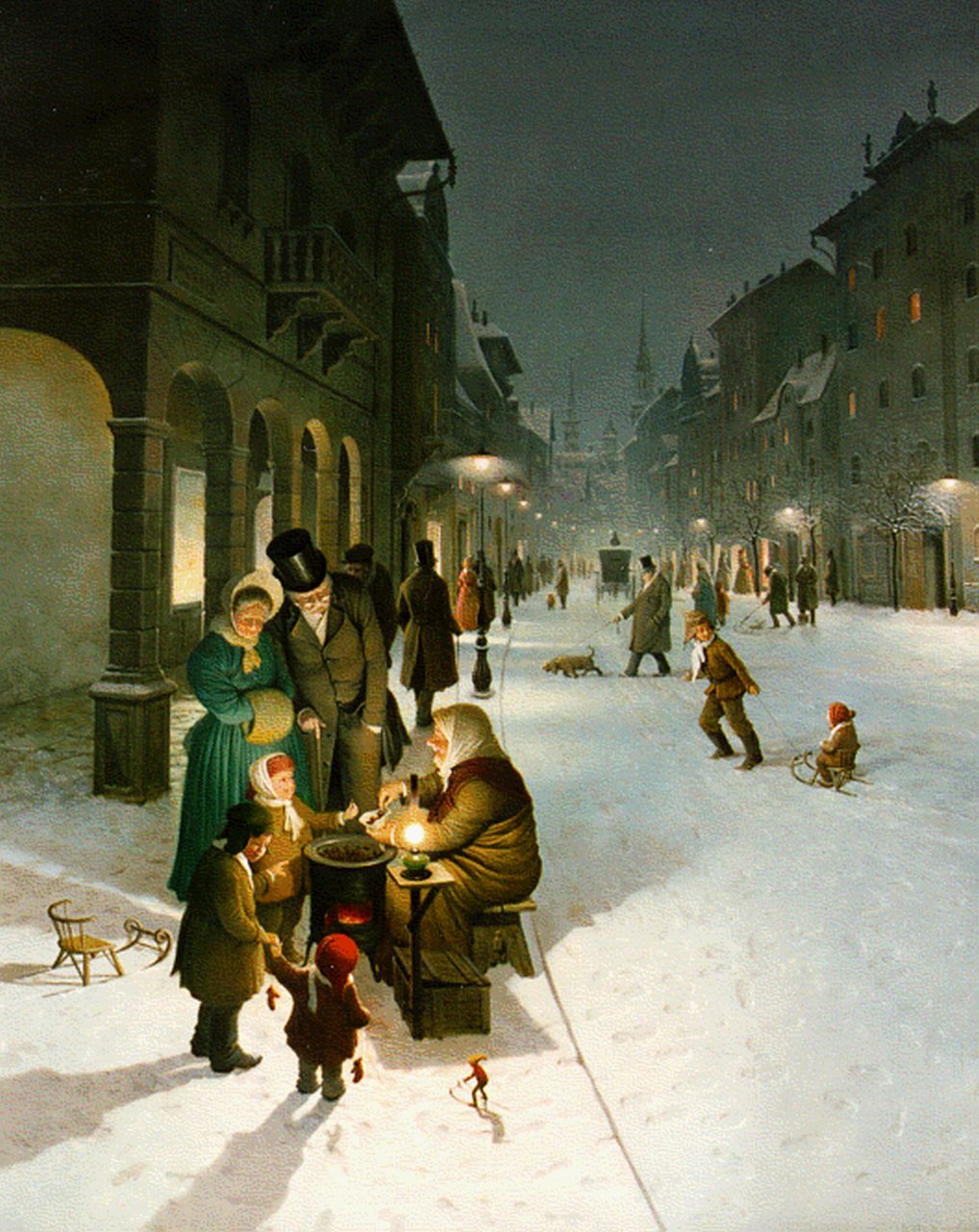 Gábor V.  | Vida Gábor, Besneeuwde straat bij avond, olieverf op paneel 49,7 x 39,9 cm, gesigneerd rechtsonder