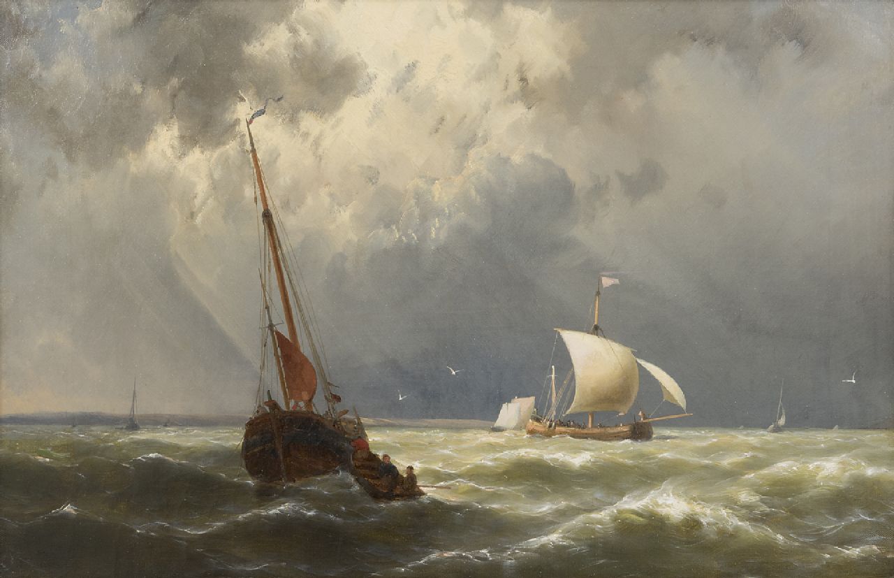 Koekkoek jr. H.  | Hermanus Koekkoek jr., Zeilschepen op woelige zee, olieverf op doek 33,1 x 51,0 cm, gesigneerd linksonder