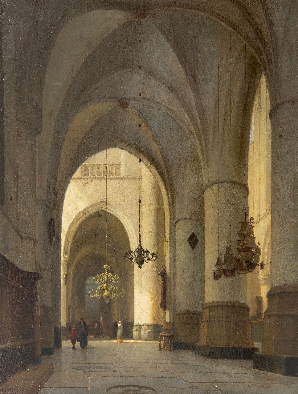 Schenkel J.J.  | Jan Jacob Schenkel | Schilderijen te koop aangeboden | Interieur van de St. Bavokerk, Haarlem, olieverf op paneel 59,9 x 46,1 cm, gesigneerd rechtsonder
