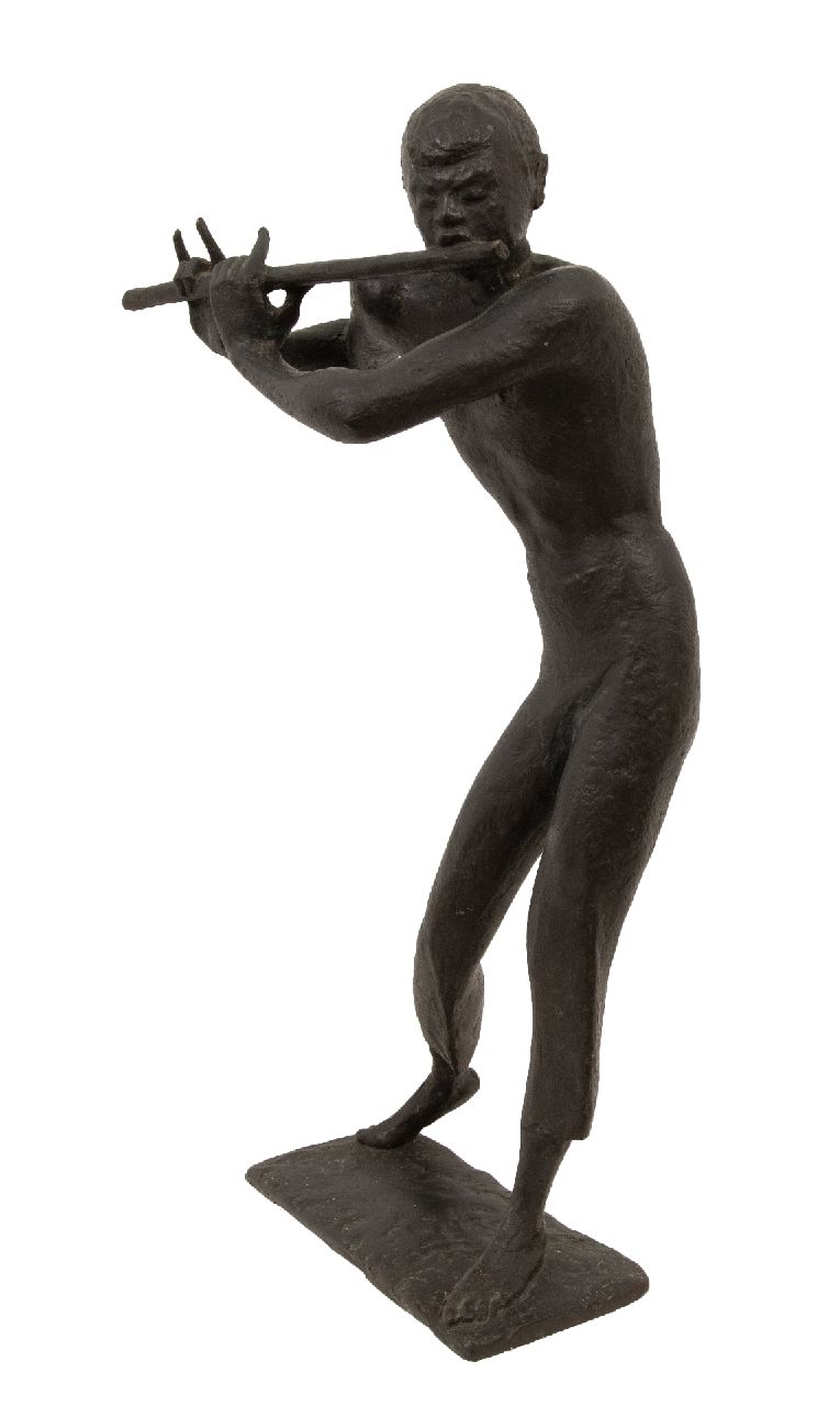 Oswald Wenckebach | Fluitspeler, brons, 48,5 x 21,3 cm, te dateren ca. 1953