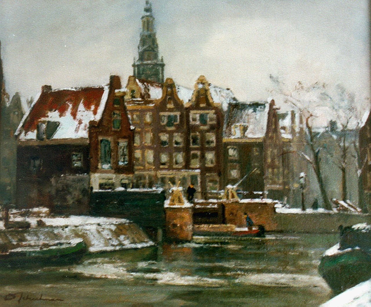 Schulman D.  | David Schulman, St. Antoniessluis te Amsterdam, olieverf op doek 49,7 x 60,3 cm, gesigneerd linksonder