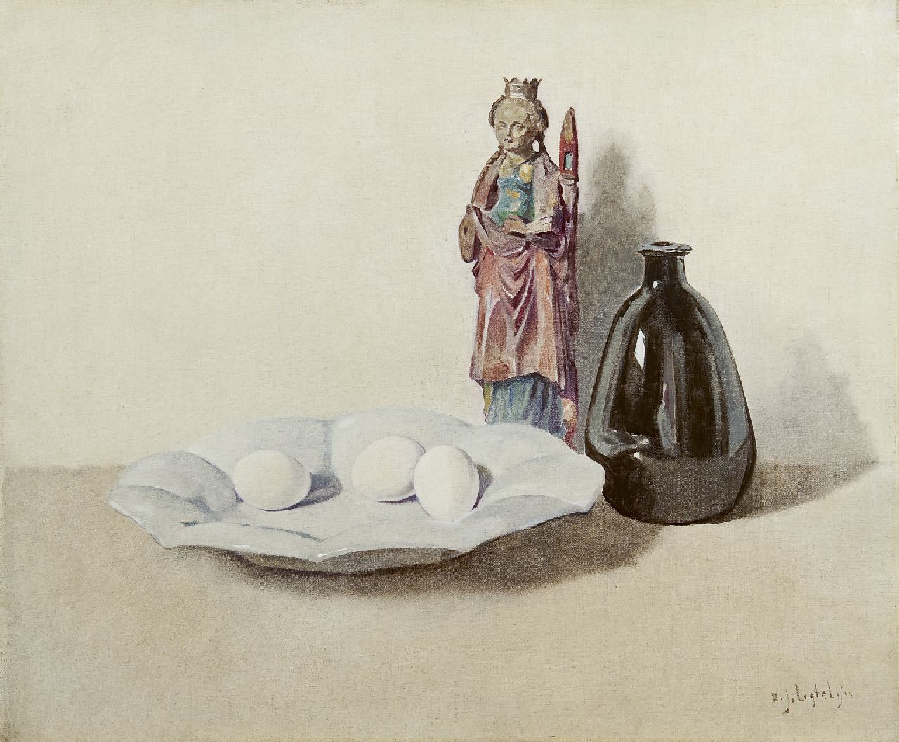 Ligtelijn E.J.  | Evert Jan Ligtelijn | Schilderijen te koop aangeboden | Stilleven met eieren, beeld en vaasje, olieverf op doek 50,2 x 60,0 cm, gesigneerd rechtsonder