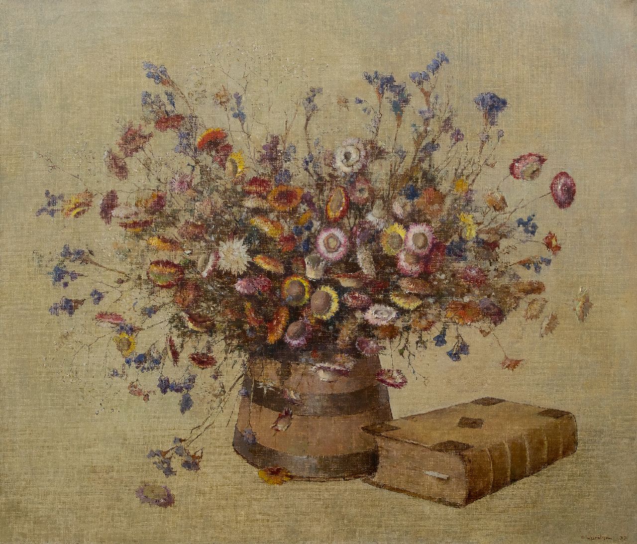 Ligtelijn E.J.  | Evert Jan Ligtelijn | Schilderijen te koop aangeboden | Stilleven met droogbloemen, olieverf op doek 75,0 x 88,0 cm, gesigneerd rechtsonder en gedateerd '37