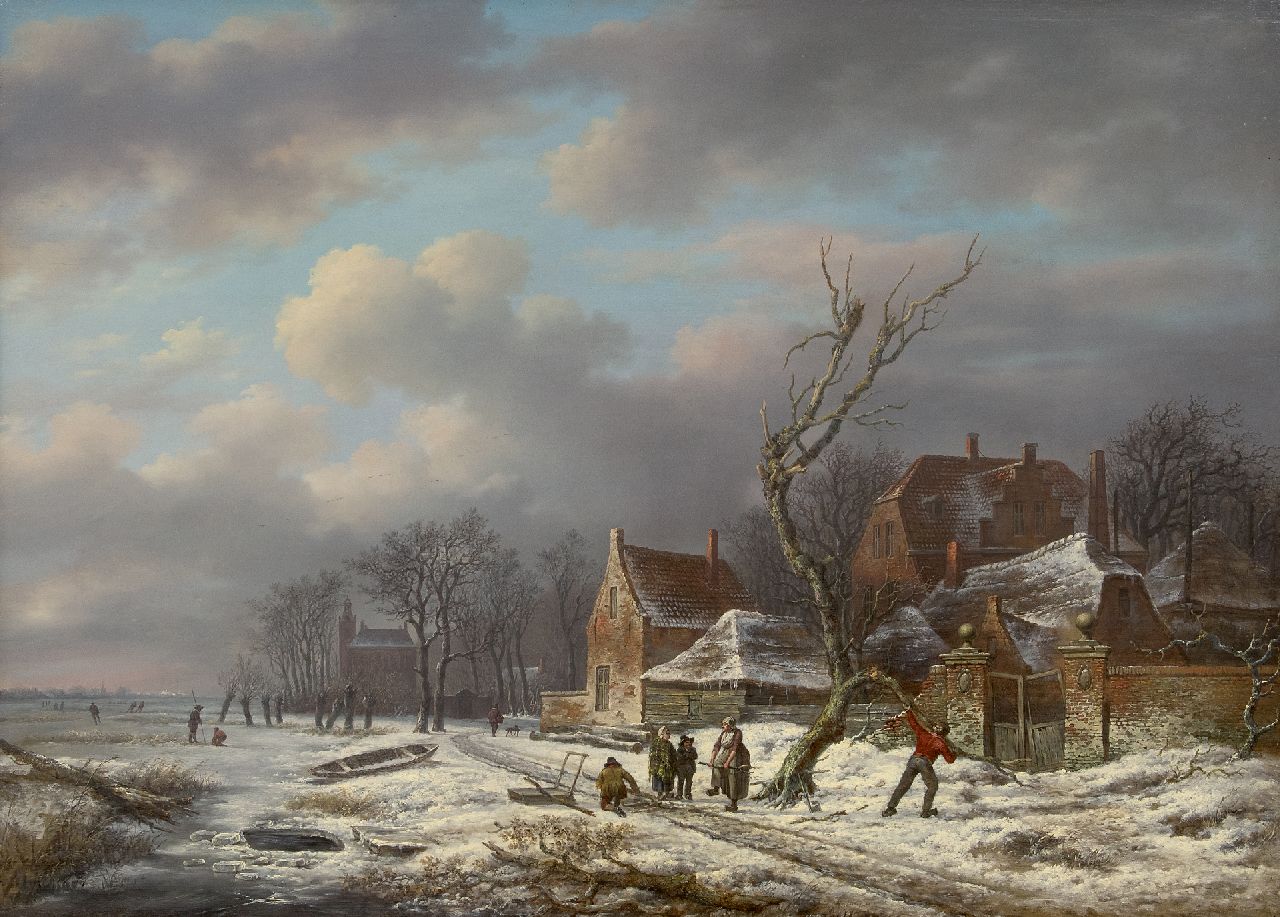 Schelfhout A. | Andreas Schelfhout, Winterlandschap met houtsprokkelaars (pendant van Zomerlandschap), olieverf op paneel 53,0 x 72,6 cm, gesigneerd met resten van signatuur rechtsonder en te dateren ca. 1815 Schelfhout A. | Andreas Schelfhout, Winterlandschap met houtsprokkelaars (pendant van Zomerlandschap), olieverf op paneel 53,0 x 72,6 cm, gesigneerd met resten van signatuur rechtsonder en te dateren ca. 1815
