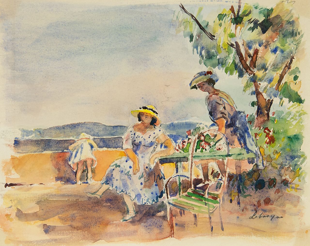 Lebasque H. | Joseph 'Henri' Baptiste Lebasque, Op het terras, aquarel op papier 23,0 x 28,0 cm, gesigneerd rechtsonder Lebasque H. | Joseph 'Henri' Baptiste Lebasque, Op het terras, aquarel op papier 23,0 x 28,0 cm, gesigneerd rechtsonder