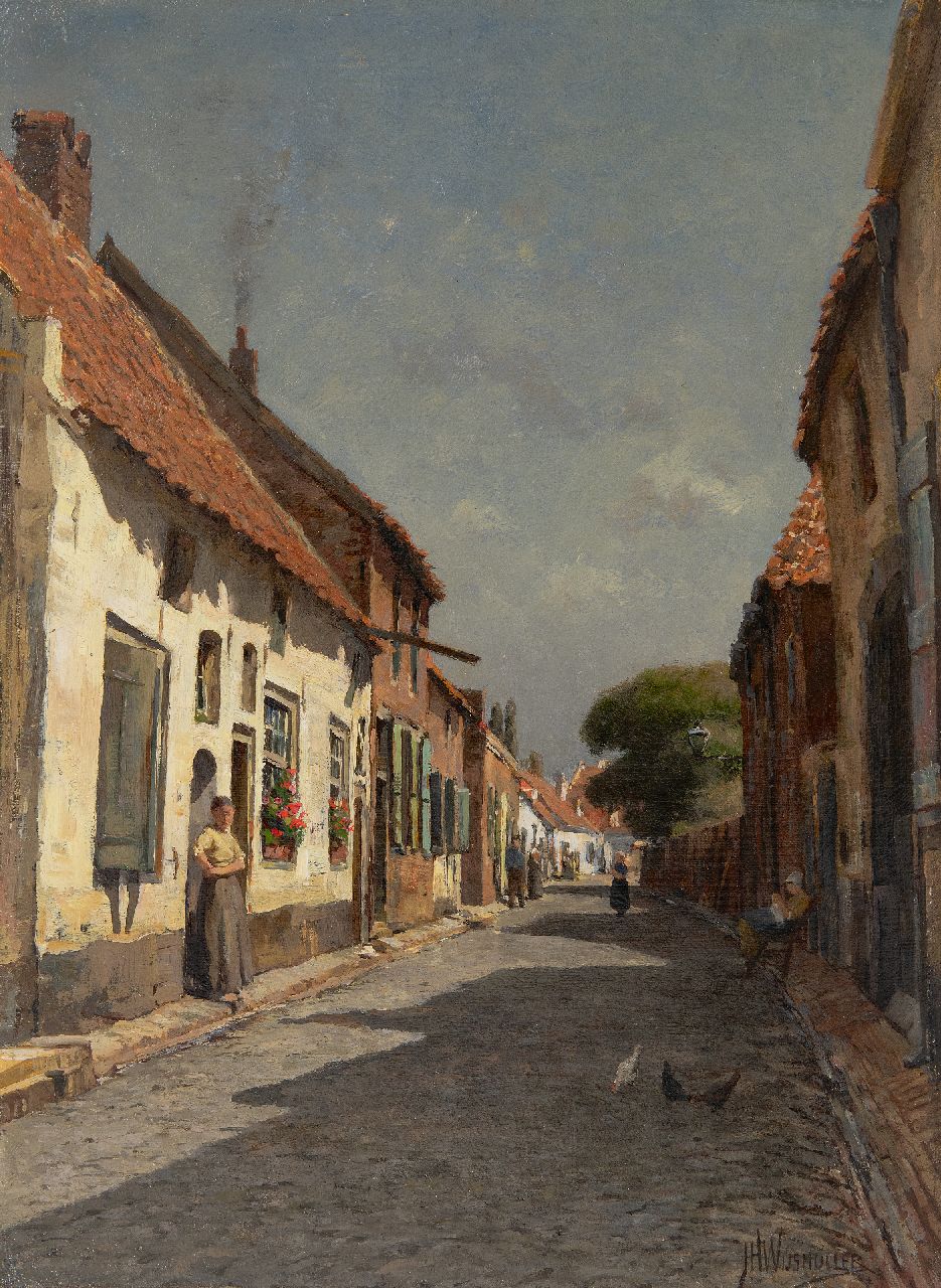 Wijsmuller J.H.  | Jan Hillebrand Wijsmuller | Schilderijen te koop aangeboden | Zonnig dorpsstraatje, olieverf op doek 50,2 x 37,3 cm, gesigneerd rechtsonder