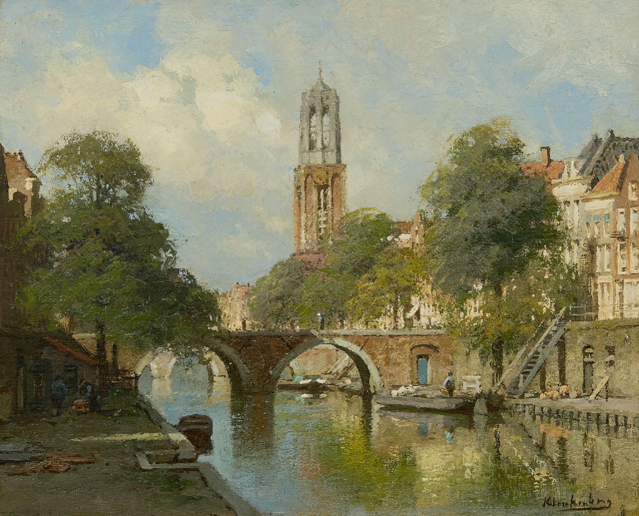 Klinkenberg J.C.K.  | Johannes Christiaan Karel Klinkenberg, Gezicht op de Oude Gracht en de Dom te Utrecht, olieverf op paneel 22,1 x 27,0 cm, gesigneerd rechtsonder