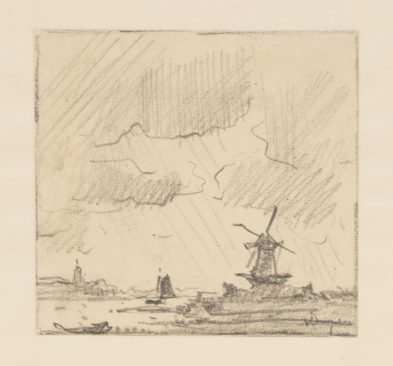 Dongen C.T.M. van | Cornelis Theodorus Maria 'Kees' van Dongen | Aquarellen en tekeningen te koop aangeboden | Gezicht op Overschie, potlood op papier 10,0 x 10,5 cm, gesigneerd rechtsonder