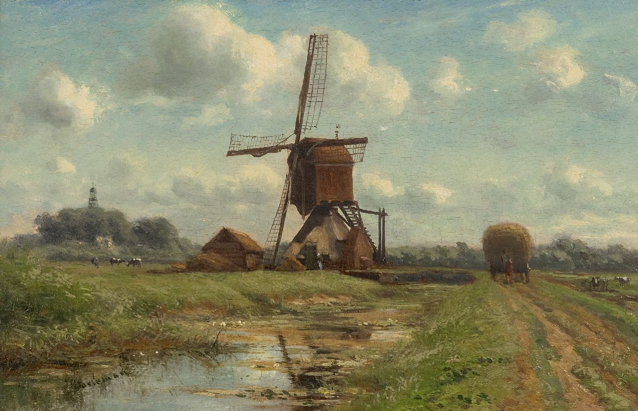 Doeleman J.H.  | Johan Hendrik Doeleman | Schilderijen te koop aangeboden | Polderlandschap met wipmolen, olieverf op paneel 21,8 x 32,8 cm, gesigneerd linksonder