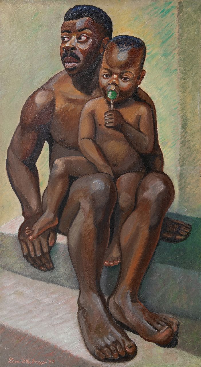 Lisa Whitney | Vader en zoon, olieverf op doek, 91,8 x 50,8 cm, gesigneerd l.o. en gedateerd '37