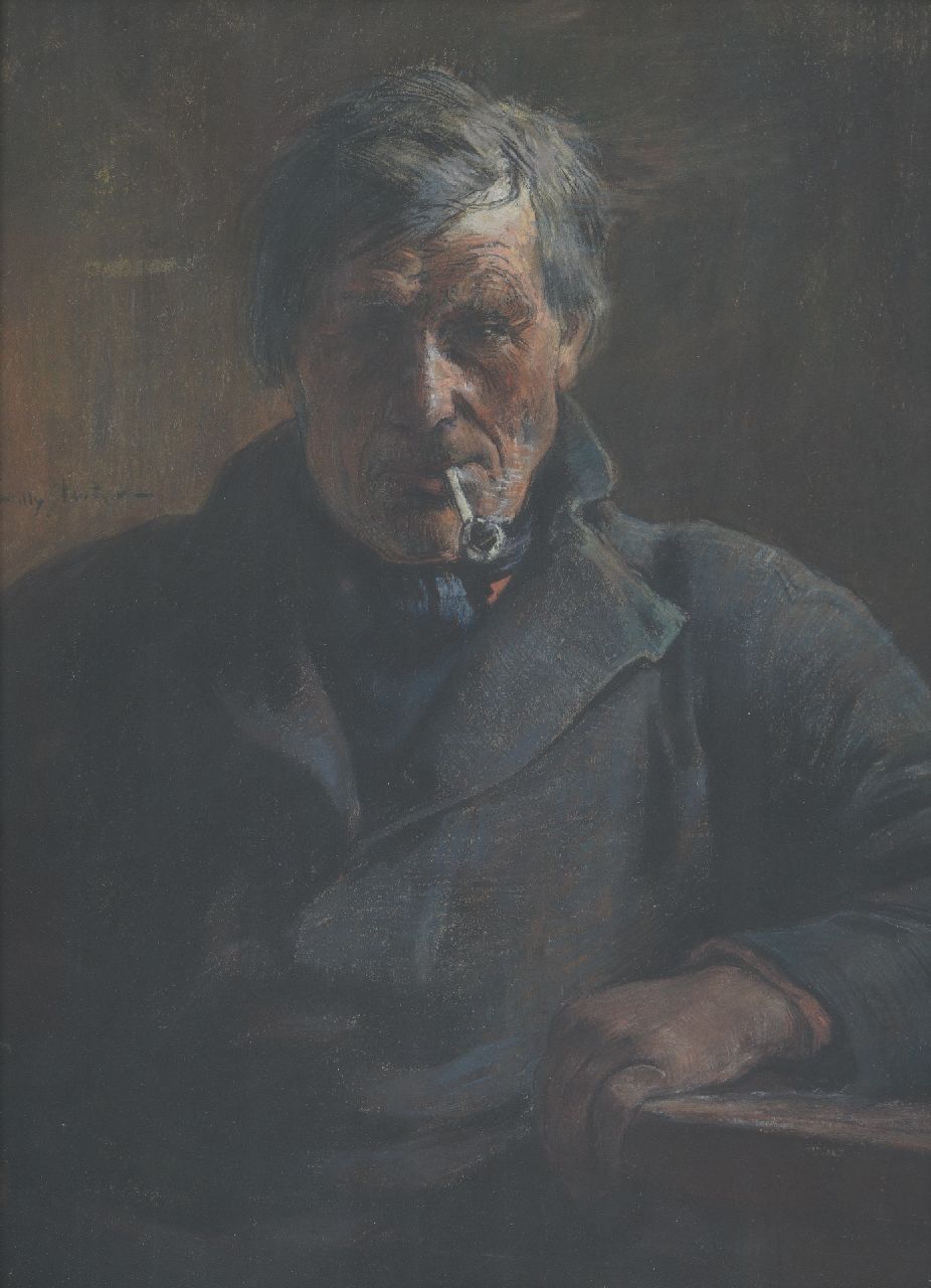 Sluiter J.W.  | Jan Willem 'Willy' Sluiter, Portret van een pijprokende man, pastel op papier 38,0 x 28,7 cm, gesigneerd links van het midden