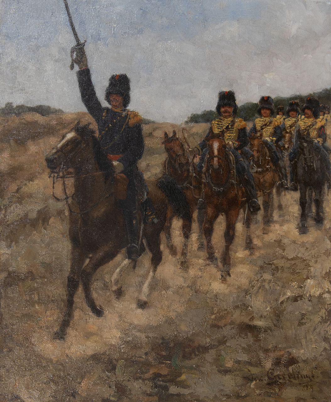 Geerlings J.H. | Jacob Hendrik Geerlings, Rijdende artillerie, exercerend op de Kempenbergerheide, olieverf op doek 65,9 x 54,2 cm, gesigneerd rechtsonder en te dateren ca. 1870-1880 Geerlings J.H. | Jacob Hendrik Geerlings, Rijdende artillerie, exercerend op de Kempenbergerheide, olieverf op doek 65,9 x 54,2 cm, gesigneerd rechtsonder en te dateren ca. 1870-1880