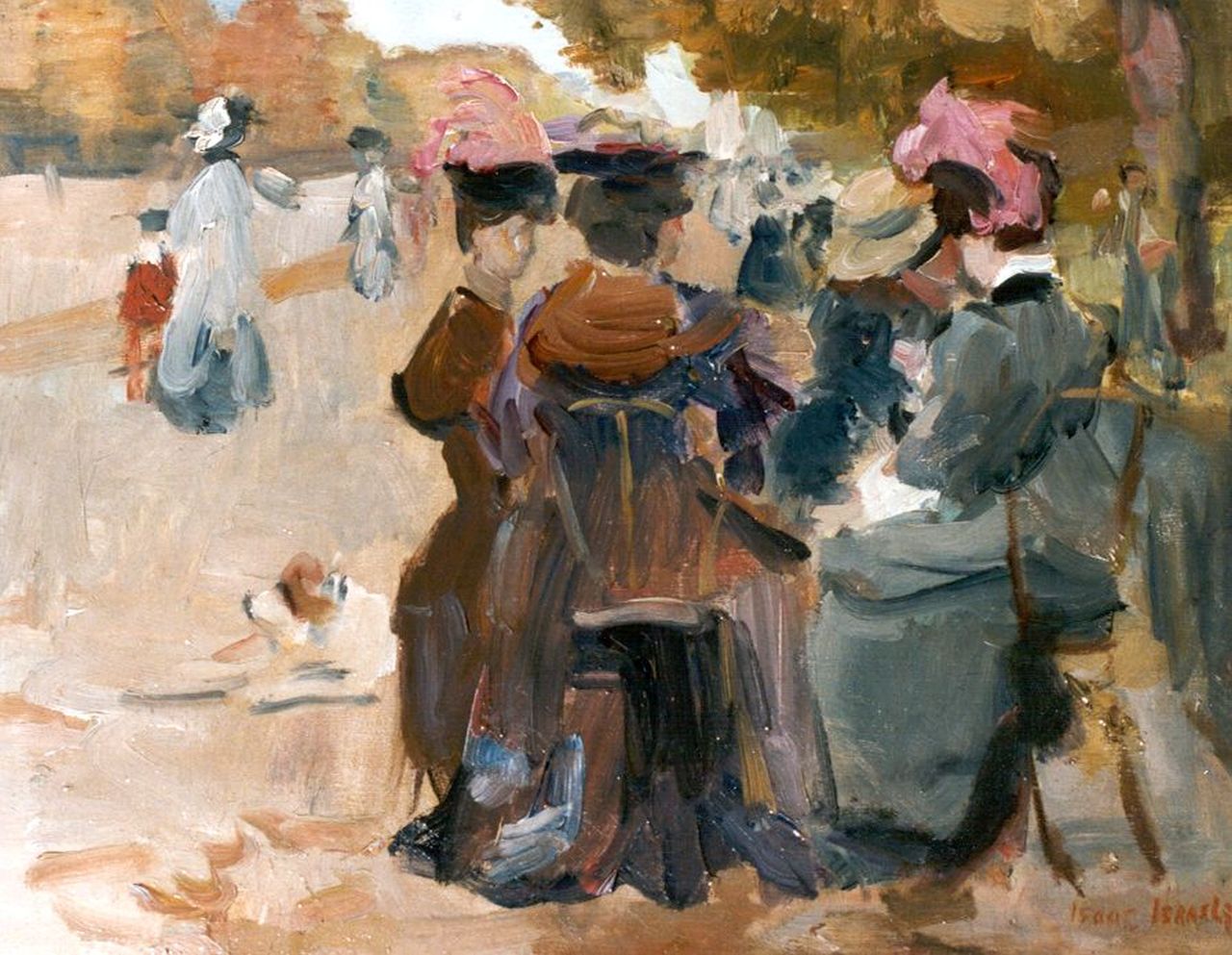 Israels I.L.  | 'Isaac' Lazarus Israels, Vrouwen op een terras in Bois de Boulogne, olieverf op doek 32,5 x 41,0 cm, gesigneerd rechtsonder